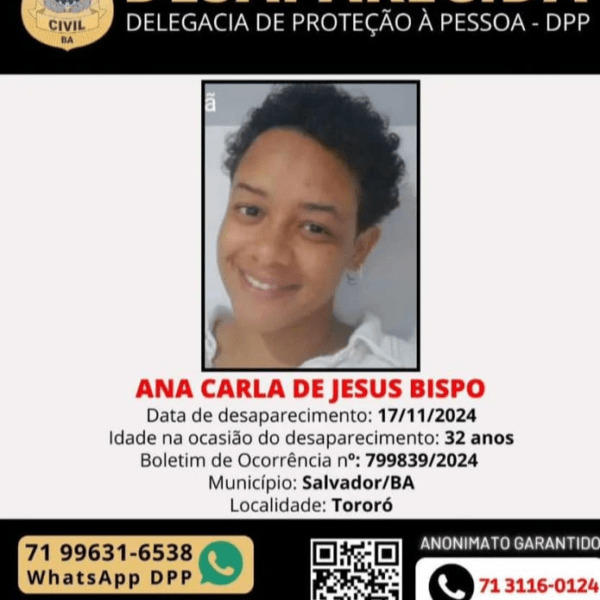 Mulher de 32 anos desaparece após sair de casa no bairro do Tororó, em Salvador (BA)