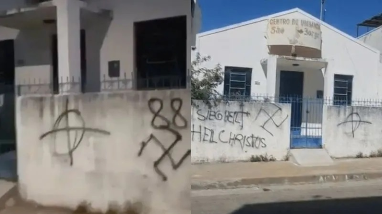 Racismo religioso: centro de umbanda tem fachada vandalizada com símbolos nazistas em Guanambi (BA)